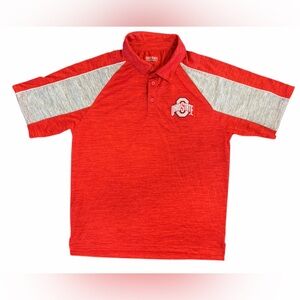 Ohio State Authentic Apparel Scarlet and Gray Striped Polo, Men’s Medium